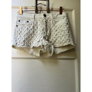 Mossimo High Rise Denim Shorts S Flower Crochet Festival Bohemian Hippie 70s